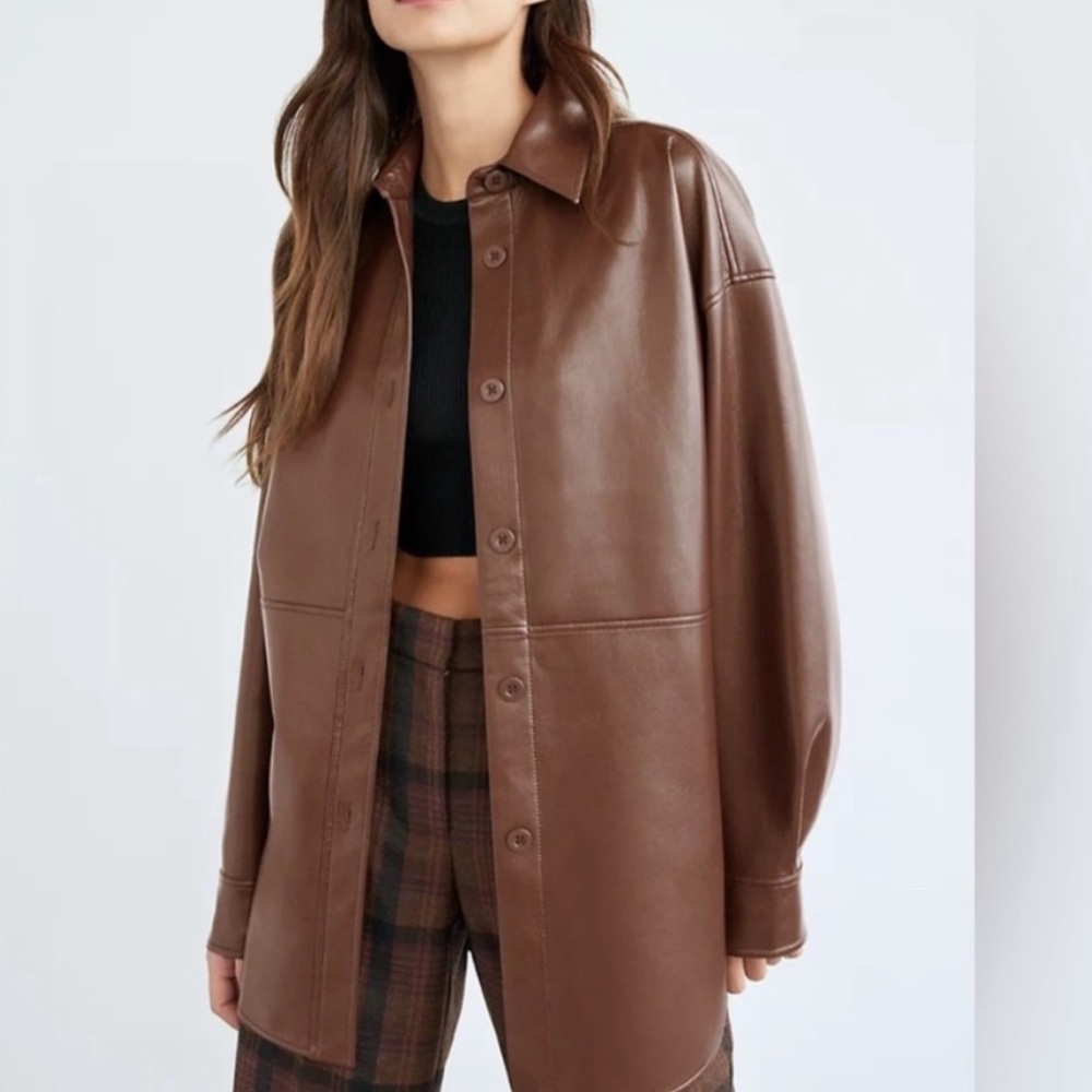 Aritizia Babaton Pelli vegan leather shirt jacket in coffee bean (brown)